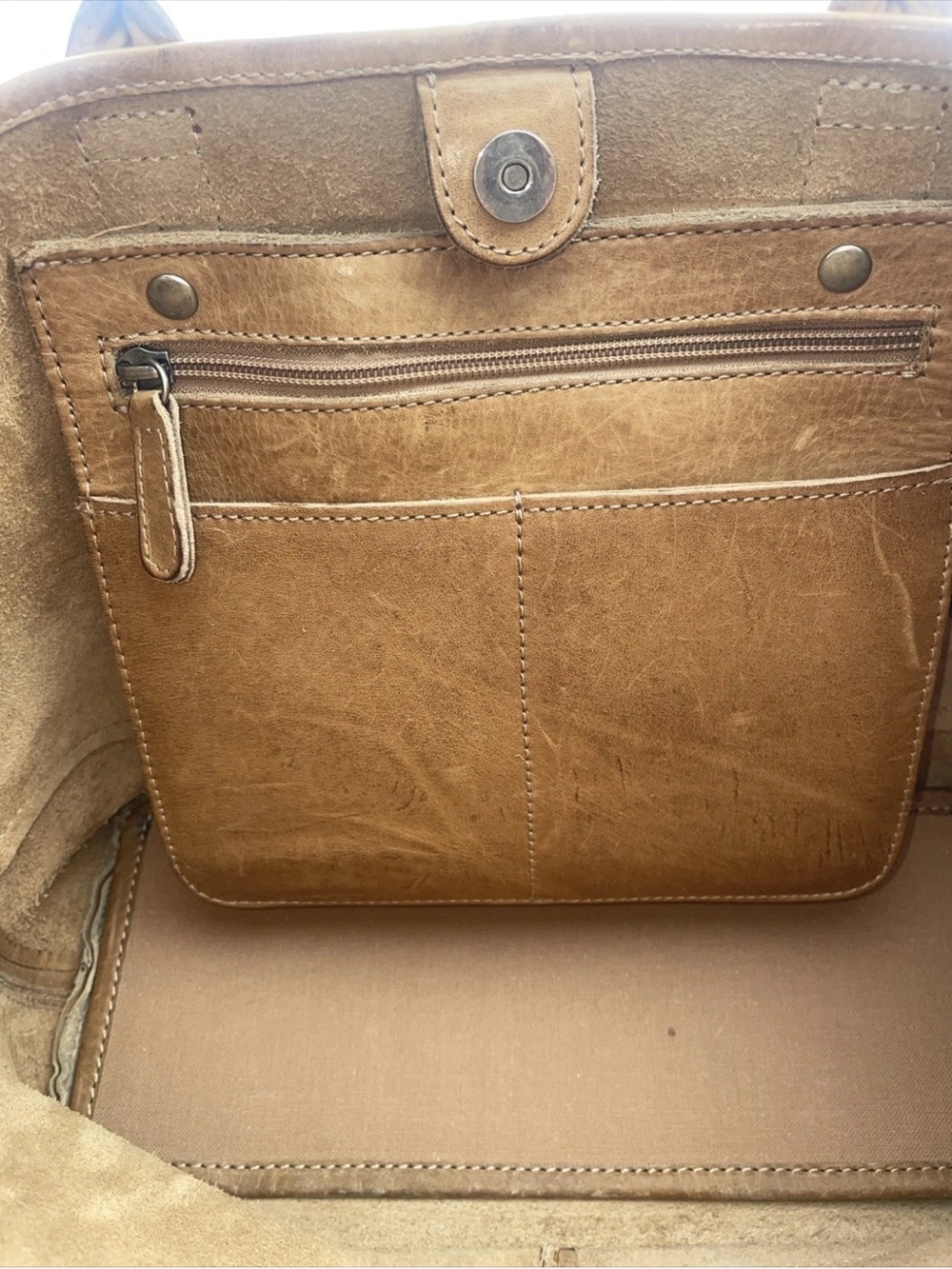 FRYE Cara Shoulder Tote Shoulder Bag -Beige-Distressed Leather $398 - Picture 8 of 12